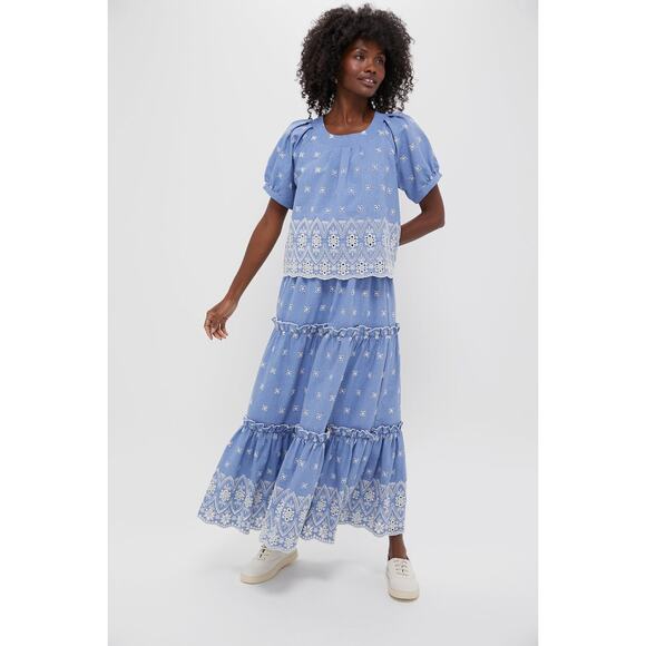 TUCKERNUCK Chambray Embroidered Prado Skirt Size L NWT Retail $148 Tuckernuck - Picture 4 of 8